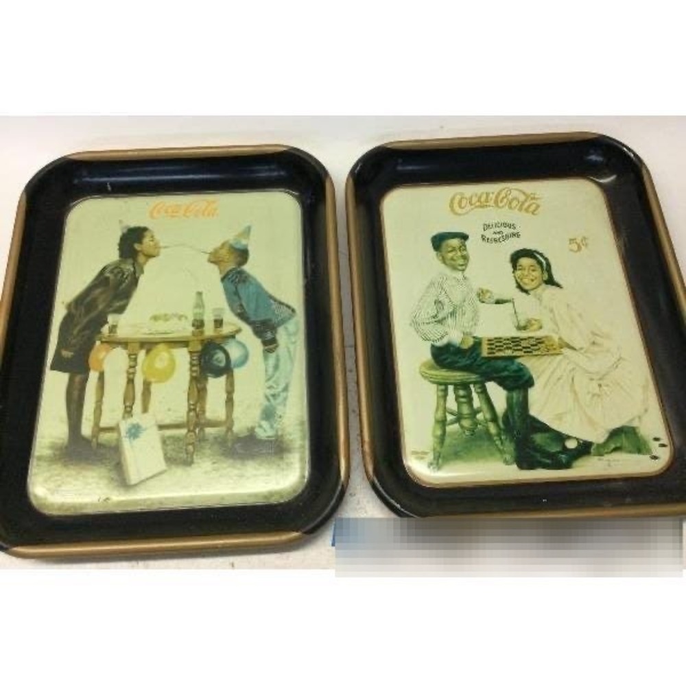 Vintage Coca-Cola Metal Trays John Solomon Sandridge Just Smile Set of 2 1990s